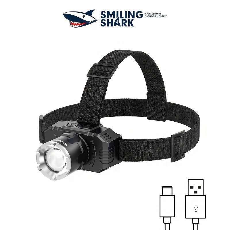 1PC Rechargeable X50 Headlamp Head-mounted Strong Flashlight Super Bright LED Chip USB Charging Cable Zoom Function Detachable Headband Hands-free Operation Adjustable White Light Beam Multi-mode Switching for Night Fishing Camping Hiking Running