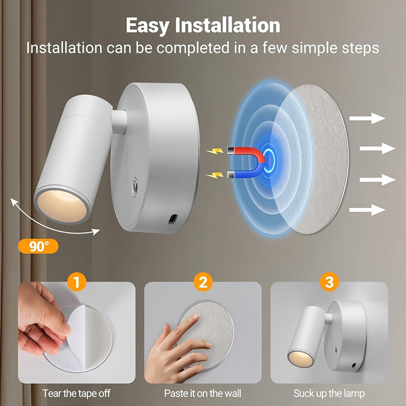 2026 New White/Black LED Sensor Spotlight, Picture Wall Light, Spot Light, Motion Sensor + Touch Dimming, 7-Color RGB Dynamic Gradient Effect, Round Spot Light, Decorative Ambient Light, USB Rechargeable, Magnetic Installation