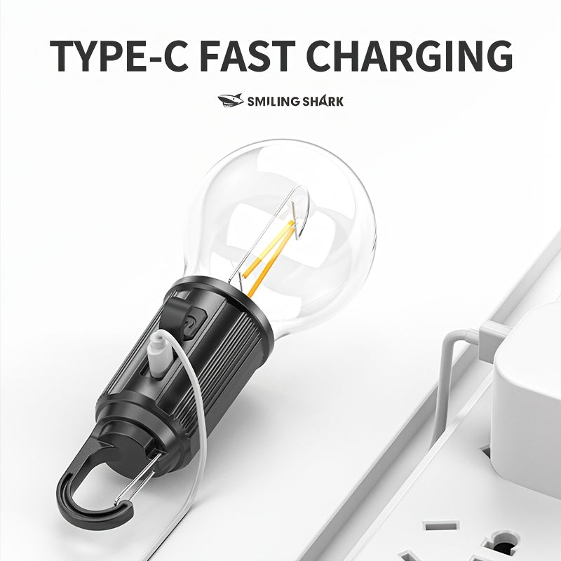 A smiley face shark portable bulb, ultra-bright camping light, suitable for outdoor and indoor use, rechargeable bulb, ideal for hanging outside during camping, hiking, backpacking or power outages