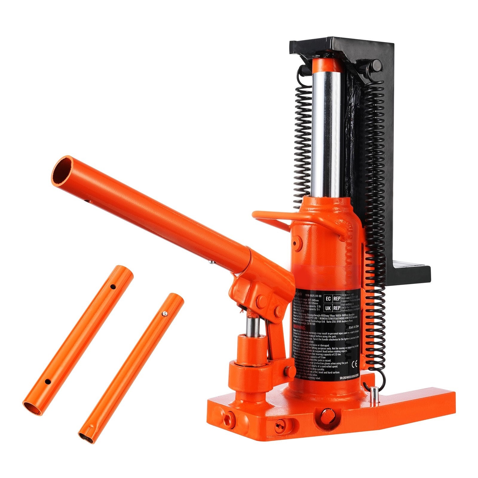 VEVOR Hydraulic Trailer Jack, 2.5 Ton / 5 Ton Trailer Jack, 5 Ton / 10 Ton Top Lift, 0.8-5.3 Inch Trailer Height, 8.9-13.4 Inch Top Height, Pneumatic Claw Jack for Machinery, Industrial Use