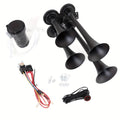 ALLREY Truck Air Horn Train Horn 12V 4-Horn Car Horn Super Loud Air Horn with Compressor, Fits Vehicles Trucks Cars Pickup Jeep SUV Train Boat, Matte Black Silver Red