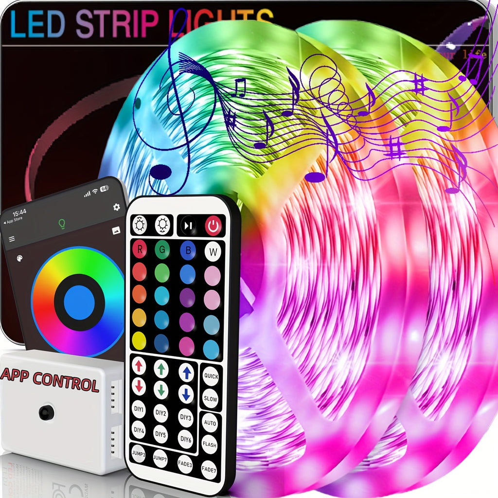 100英尺 RGB LED灯带，带App和遥控器，可同步音乐实现动态颜色变化，非常适合装饰卧室、厨房、派对