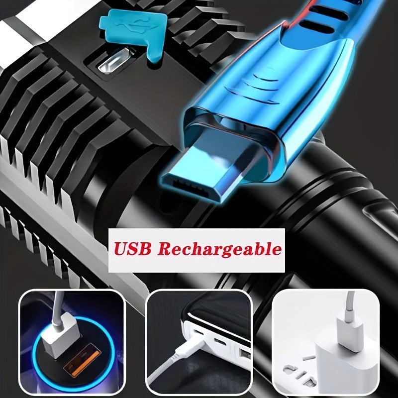 High Power IP65 LED Flashlight, Super Bright Long Range Rechargeable Tactical Handheld Light, Outdoor Camping Lantern