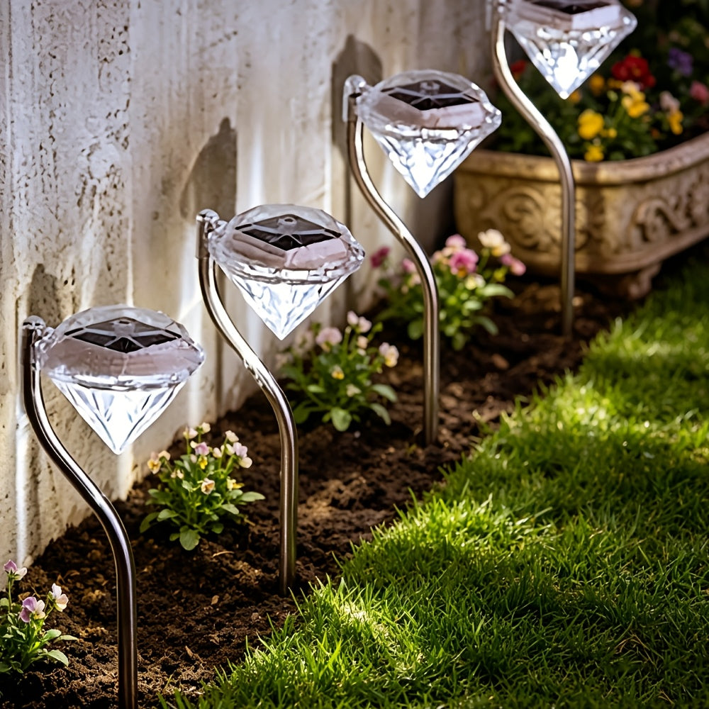 Cowin 4/8/12-Head Solar Courtyard Light with Auto Sensor, Diamond-Shaped White LED Solar Landscape Post Light, IP44 Outdoor Decorative Light, Suitable for Lawn Pathways, Courtyard Walkways