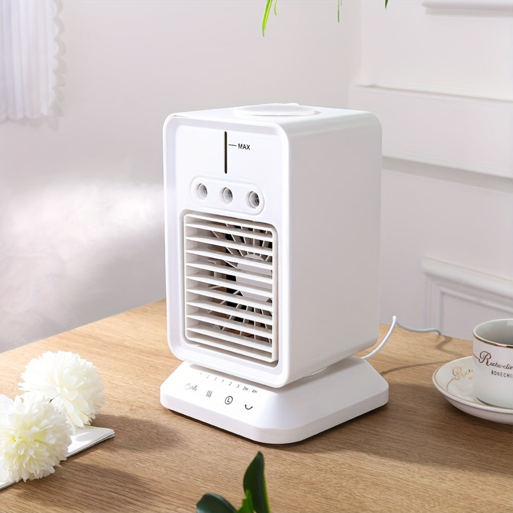 Mini Desktop Fan Spray Humidifying Oscillating Fan, USB Plug-in Touch Control Small Fan, 3 Speed Levels with Timing Function