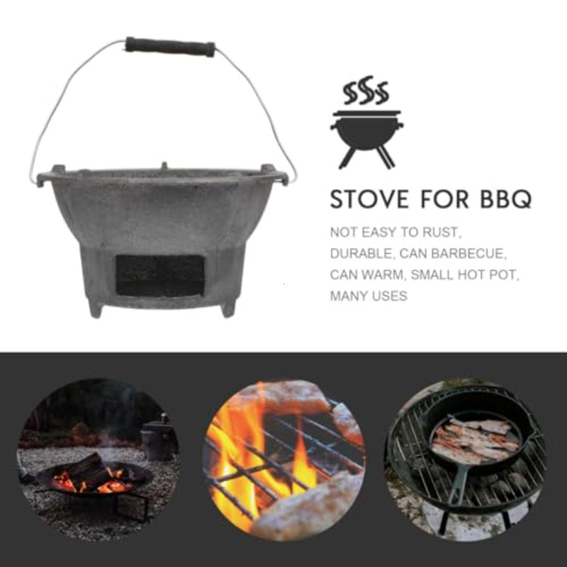 Portable Cast Iron BBQ Grill & Outdoor Charcoal Stove – Compact & Lightweight Cooking Fire Pit for Camping, Picnic, Backyard BBQ – Heavy-Duty Cast Iron Grate, Works with Charcoal Briquettes & Lump Charcoal (No Assembly Required)