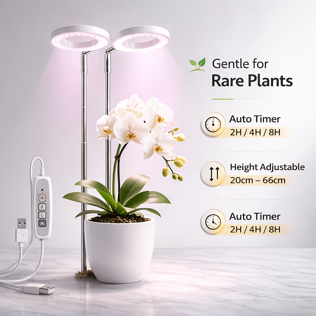 Smart Full Spectrum Indoor Plant Grow Light, Built-in Auto Timer & Adjustable Height, Dual-Ring System, Specially Designed for Indoor Potted Plants