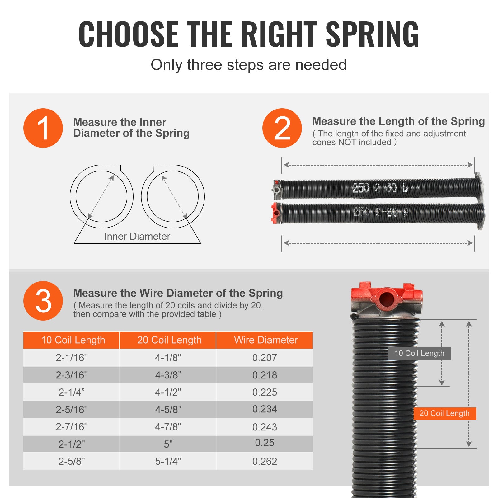 Garage Door Torsion Spring, 16,000 Cycles, 0.25 x 2 x 30in / 0.207 x 2 x 22in / 0.218 x 2 x 24in / 0.218 x 2 x 23in, with Non-Slip Winding Bars, Installation Tools and Gloves, Electrophoretic Coating, for Replacement