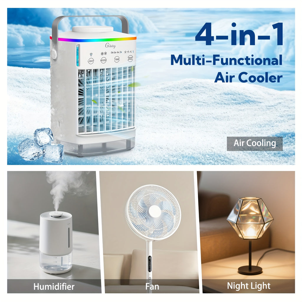 Gisay Compact USB-Powered Desk Fan - Quiet Portable Evaporative Cooling Humidifier, 4 Speed Settings, 8-Hour Timer, Lightweight Personal Cooling System for Home, Office, Travel, Bedroom - Mini Fan for Small Spaces