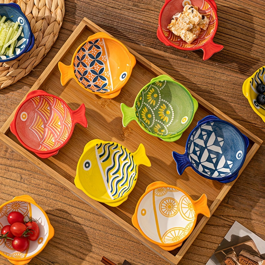 5pcs Creative Japanese-Style Fish-Shaped Sauce Dish, Dopamine Color Series Ceramic Plate, Dip Dish / Wasabi Dish / Snack Dish, Easy to Clean & Store, Oven Safe / Microwave Safe, Multi-Scene Use