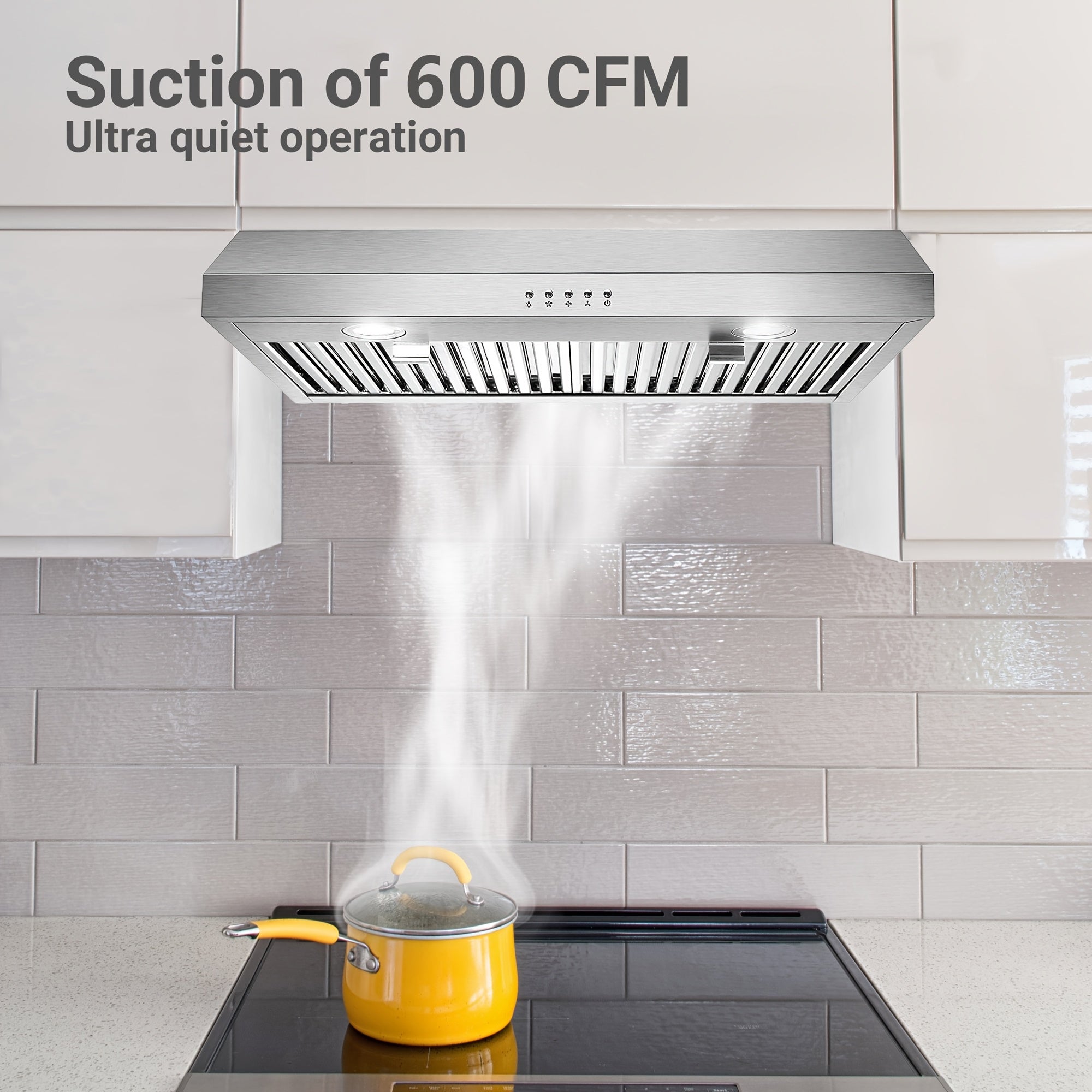 30-Inch Under-Cabinet Chimney, 3 Ventilation Modes, Stainless Steel Chimney, Under-Cabinet Chimney 3-Speed Fan, Kitchen Ventilation Chimney 30-Inch, Baffle Filter, LED Light