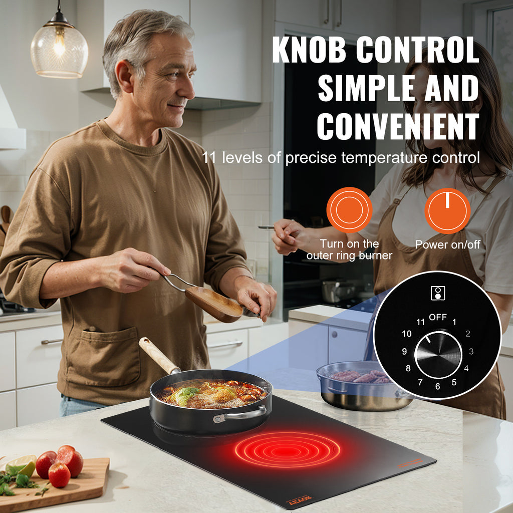 VEVOR Built-In Induction Cooktop Radiant Ceramic Stove 2 Burners 20.1 x 11.6 Inches