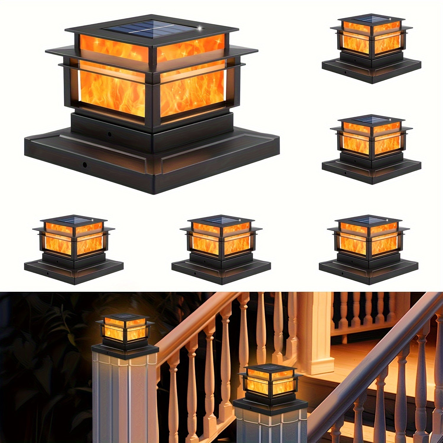 6 Pack Solar Post Lamp Cover, Outdoor High-Brightness LED Solar Fence Deck Light, Suitable for Garden, Porch, Patio, Staircase Decoration