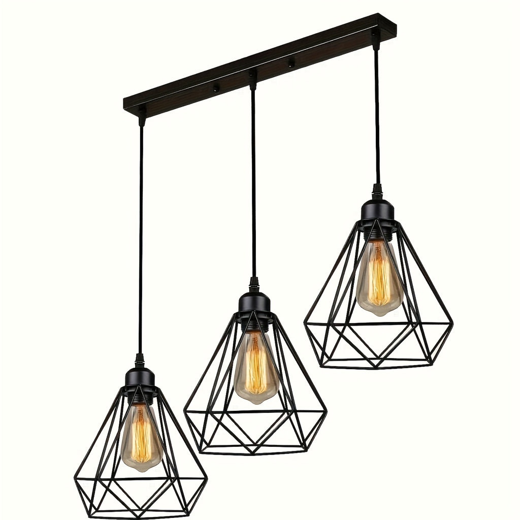 1 piece industrial vintage metal ceiling light, 3-head black pendant lamp shade set, semi-recessed installation, hardwired 85V-265V, mounting hardware included, suitable for kitchen island, living room, dining room - home gift, New Year