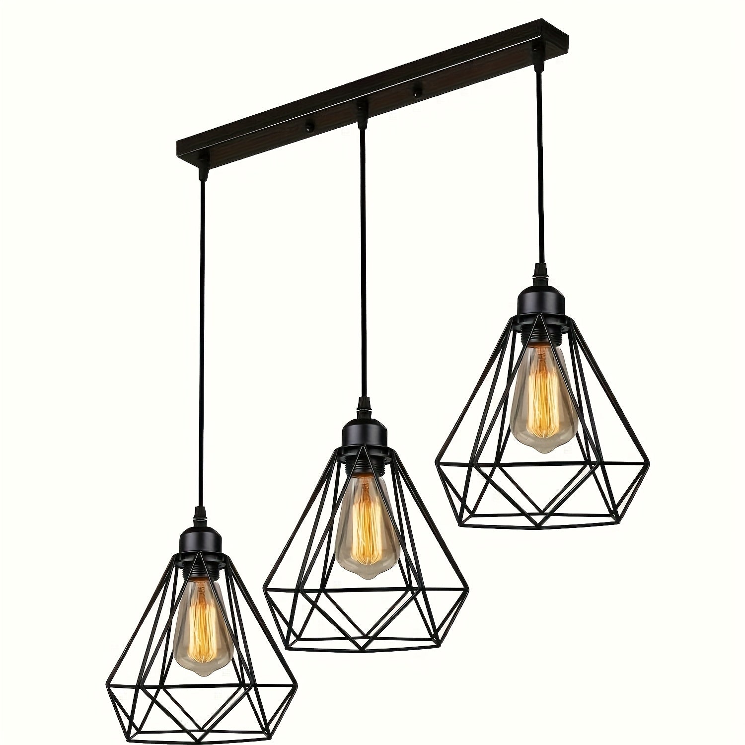 1 piece industrial vintage metal ceiling light, 3-head black pendant lamp shade set, semi-recessed installation, hardwired 85V-265V, mounting hardware included, suitable for kitchen island, living room, dining room - home gift, New Year