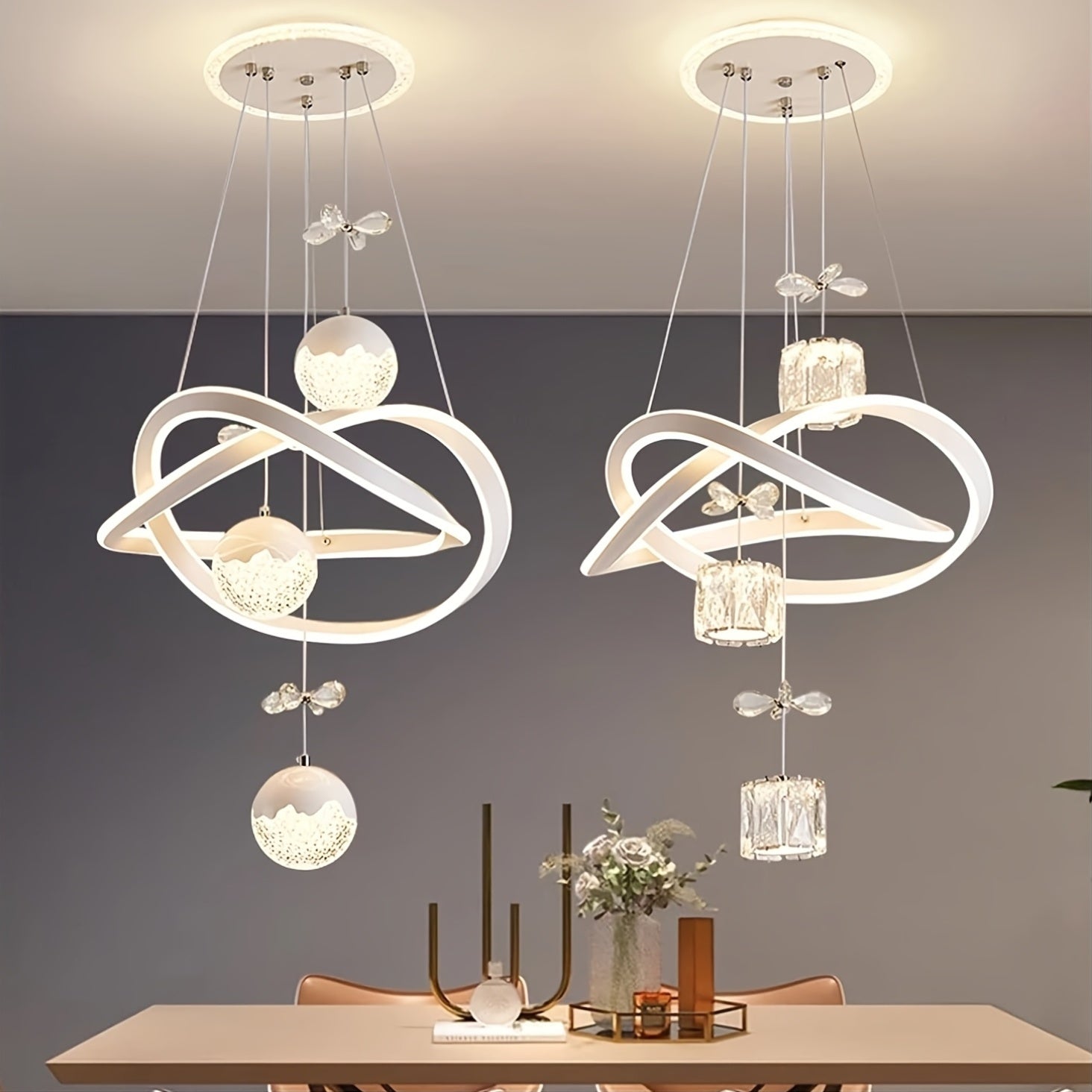 Modern LED Pendant Light Butterfly Decoration 3 Color Temperature Adjustable Color Temperature Aluminum Island Lighting Fixture, Suitable for Kitchen, Dining Room