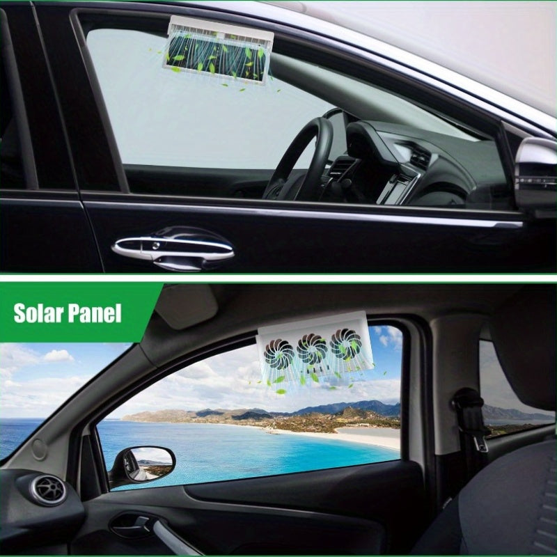 Solar/USB Dual Power Car Exhaust Fan with Rechargeable Battery - Portable Fast Cooling and Deodorizing Ventilation System, Modern Geometric Design, Auto On/Off for Smoking, Suitable for Cars, Trucks, RVs and Boats (Black/White)
