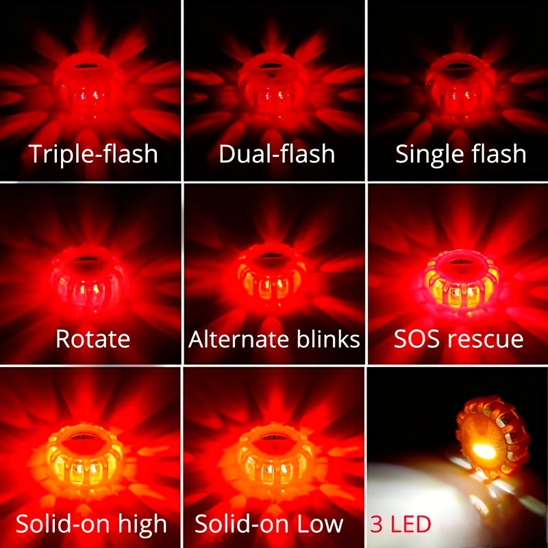 3Pcs LED Road Signal Emergency Light Set, 9 Lighting Modes, Strong Magnetic Hook, Road Rescue Search Tool, Car Accident Inspection Light, Safety Warning Accessories