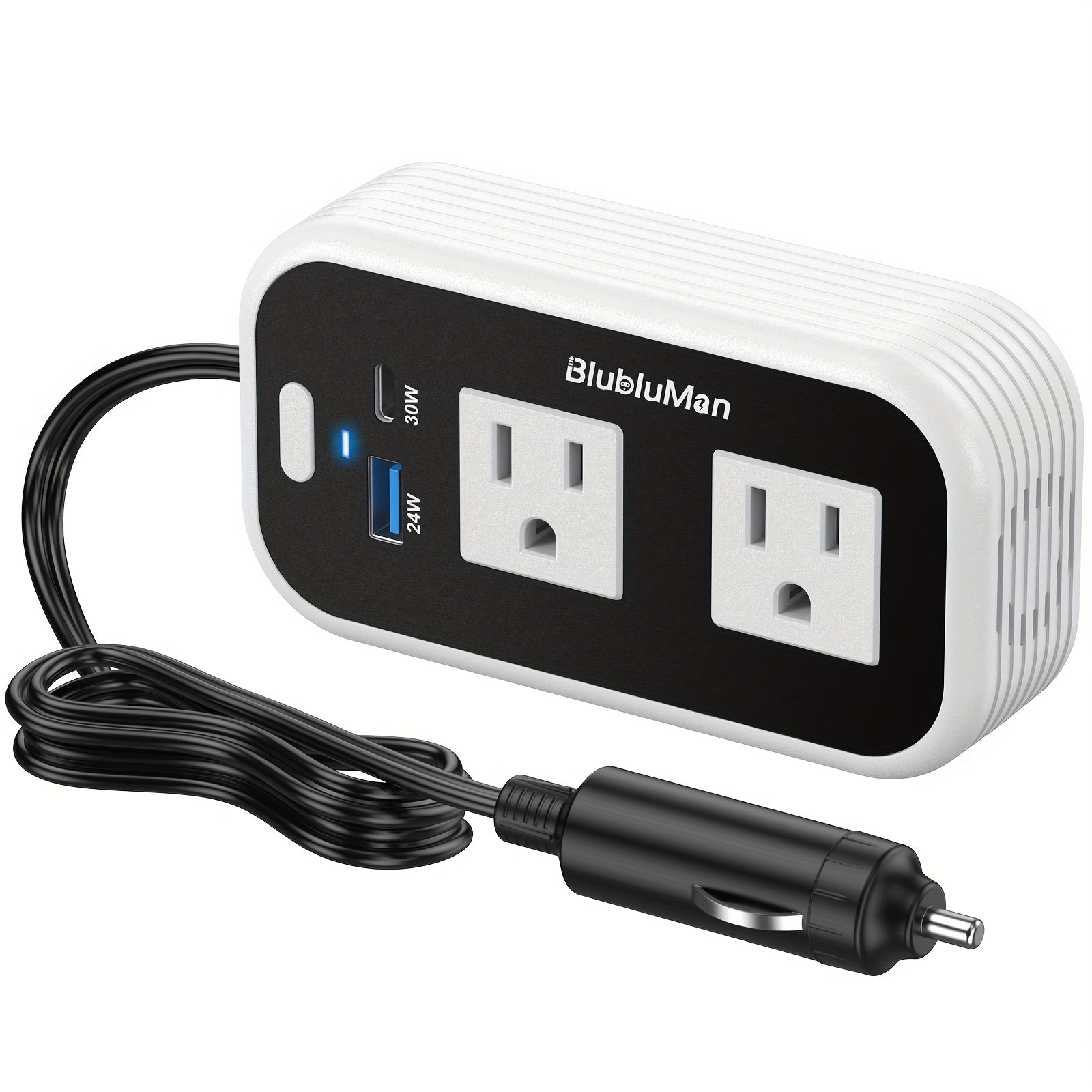 200W车载电压变换器，Blubluman 12V直流转110V交流插座带30W USB-C，QC3.0快充24W，适用于汽车的电源逆变器，笔记本电脑充电接口