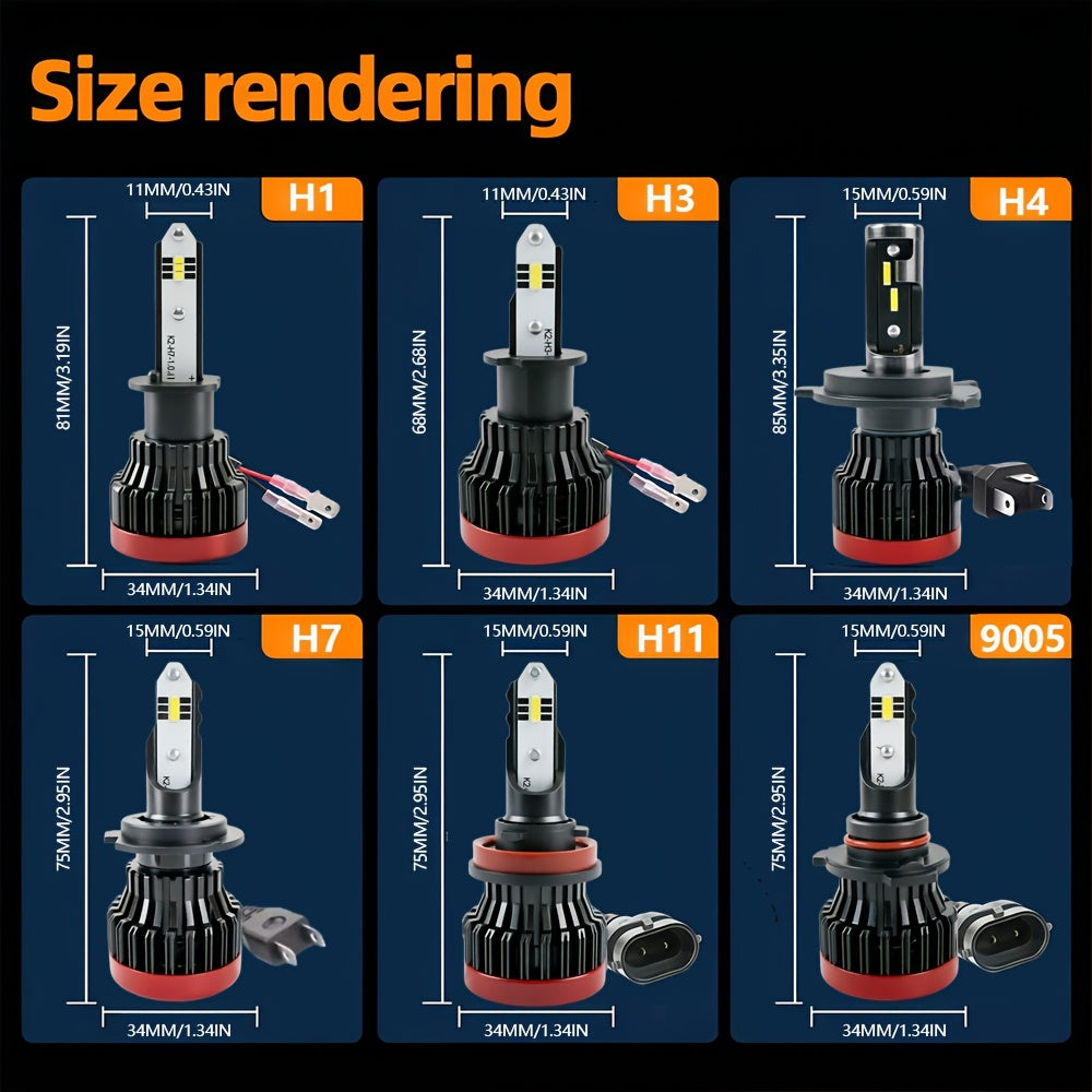 2-Pack Car LED Headlights H1 H3 H4 H7 H11 9005 Auto Light High/Low Beam LED Car Headlights, Plug-and-Play, Integrated High/Low Beam, Brightness Enhanced, CANBUS Compatible, No Battery Included