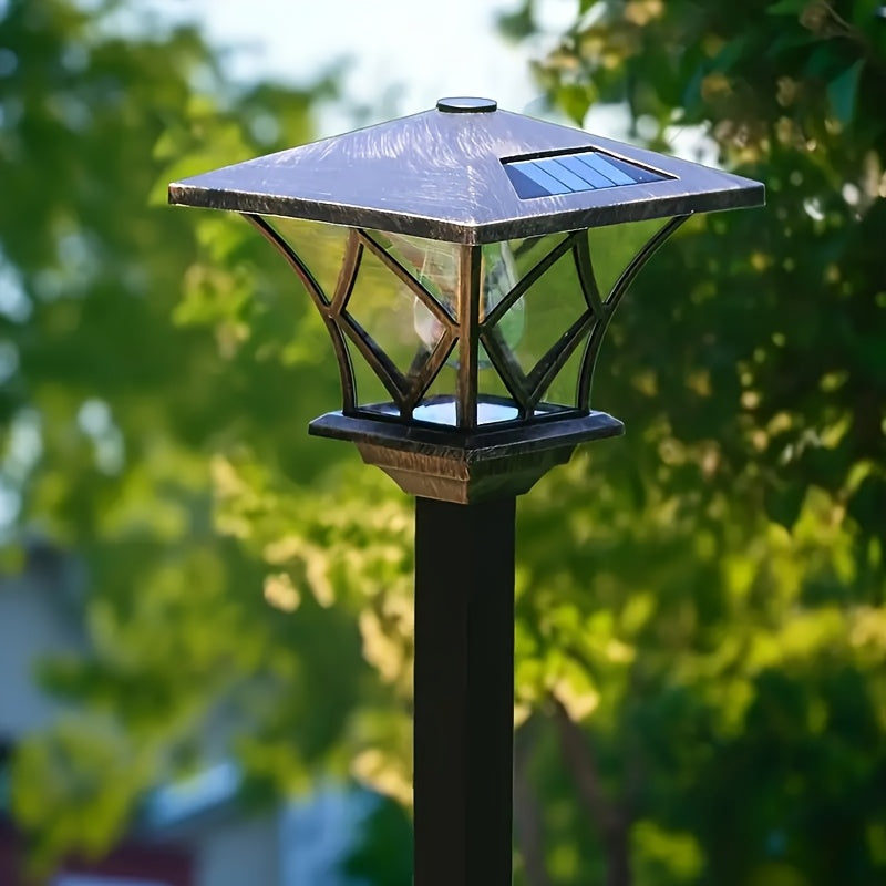 1 Piece 1.5M New Solar Square Four-Corner Light, Filament Bulb Inside, Bright and Shining, Dual-Use Solar Bulb LED Garden Light, Plastic Semi-Flush Mount Street Light, Polished Surface, Suitable for Ground Stake + Pendant Light, Perfect for Courtyard
