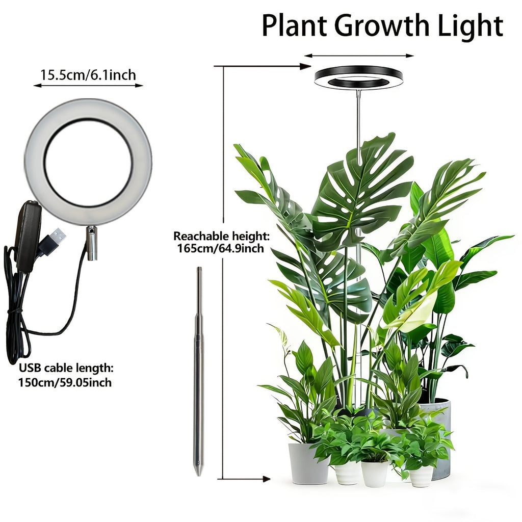Large Head LED Grow Light, 15.5cm/6.1inch Diameter, USB Powered, Dual Color Temperature, Multi-Light Mode & Brightness Adjustable, Ideal for Indoor Large Potted Plant Lighting