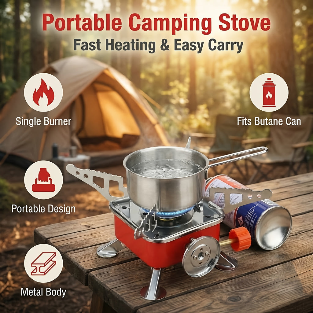 Portable Windproof Folding Stove - Lightweight & Compact Camping Stove with Adjustable Flame, Ideal for Backpacking, Hiking, Picnic & Home Emergency - Essential for Solo & Group Camping