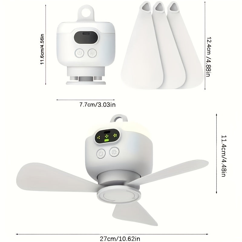 Portable Tent Fan for Camping, Multifunctional Ceiling Fan, 8000mAh Battery Powered, Quiet Ceiling Fan with Dimmable LED Light, Small Lamp & Fan Combo, Easy Installation, Rechargeable Tent Fan for Bathroom