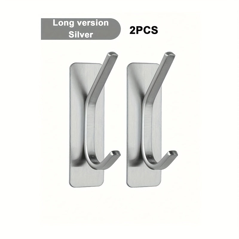 2 or 4 Pack No-Drill Adhesive Hooks - Stainless Steel for Clothes, Towels, Robes, Hats, Keys - Bathroom, Toilet, Bedroom, Dorm, Kitchen, Garage Storage