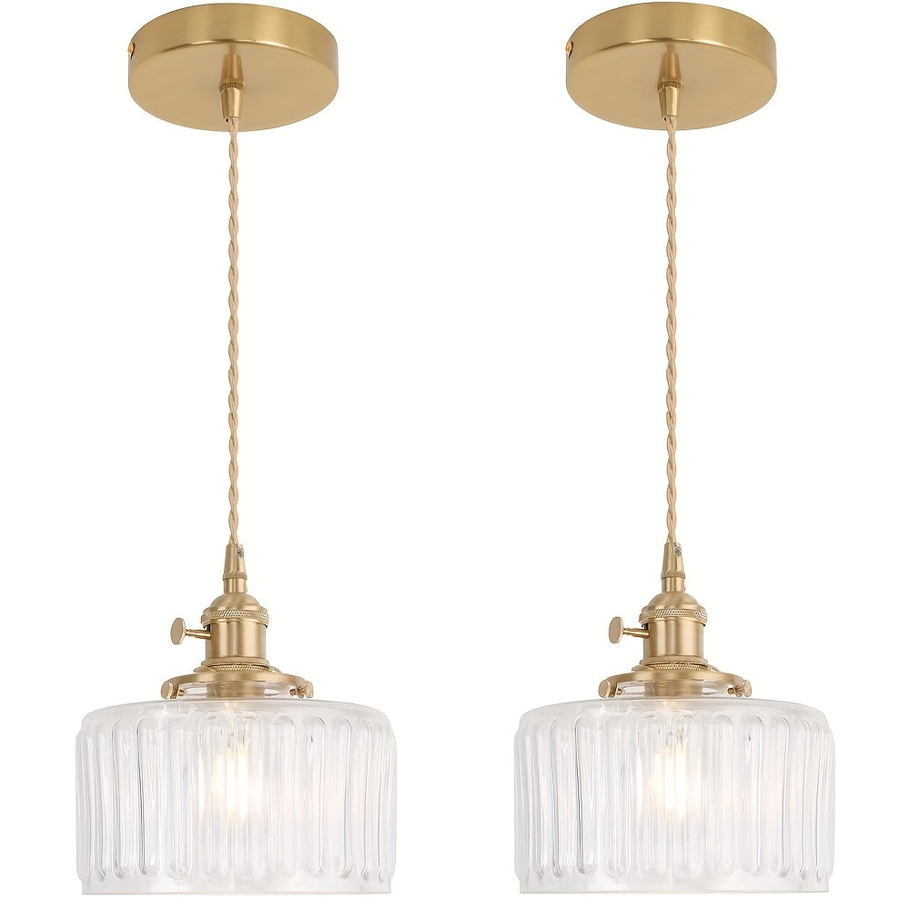Pendant Light 2-Pack, with Glass Shade, Brass Vintage Pendant Light, Adjustable Hanging Light, Suitable for Kitchen Island, Dining Room, Hallway