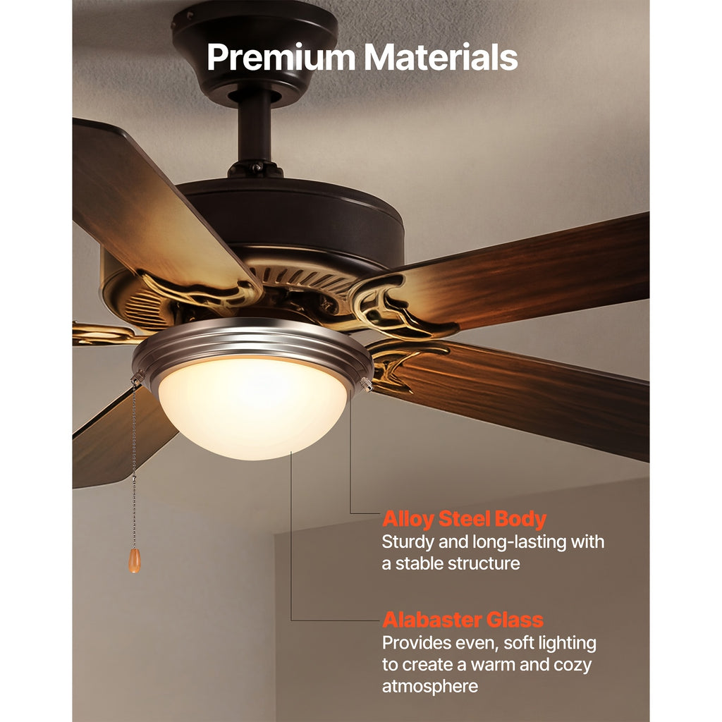 Ceiling Fan Light 1Pc Dome Pull Chain Style 750lm 110V Plug-Free S001 All Site Available
