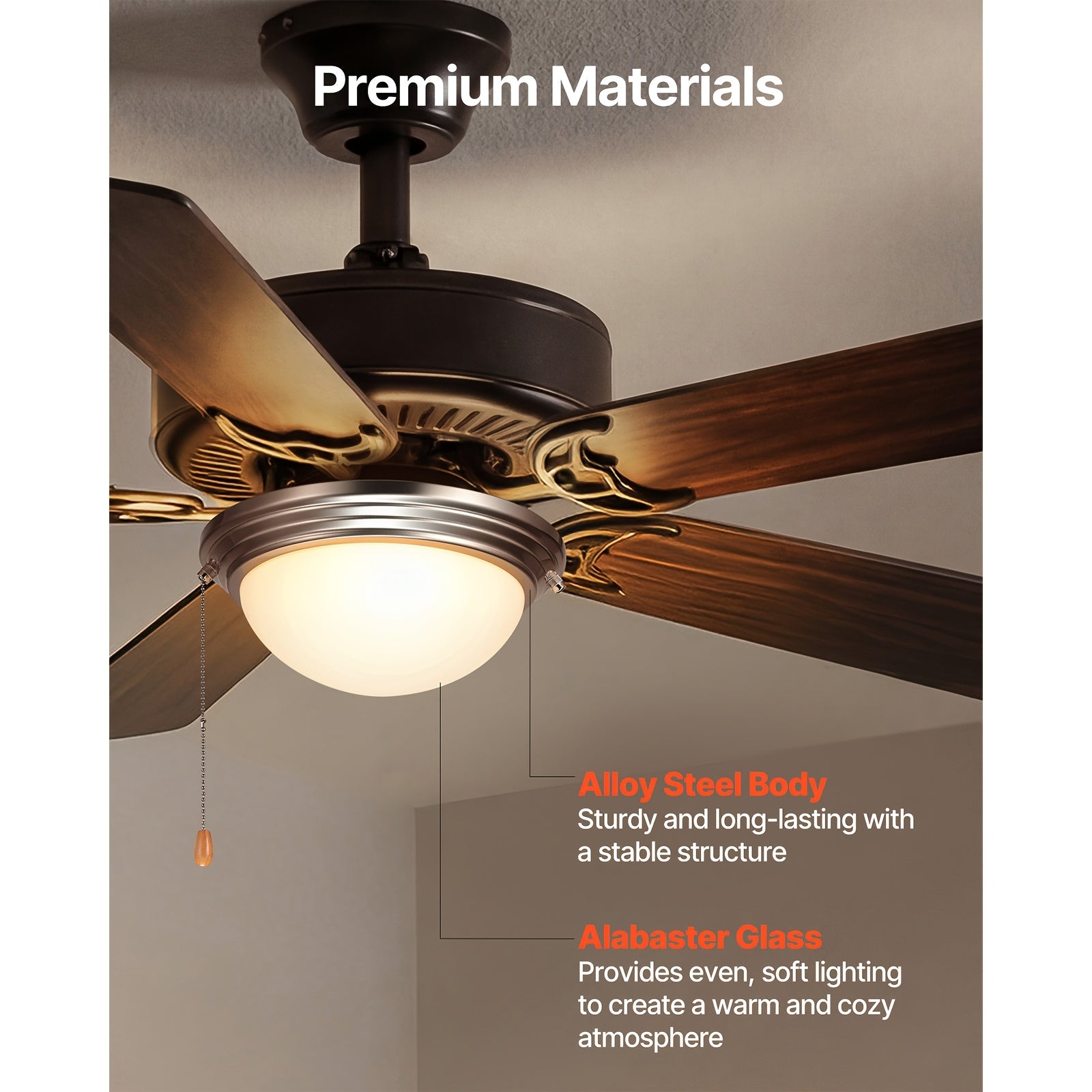 Ceiling Fan Light 1Pc Dome Pull Chain Style 750lm 110V Plug-Free S001 All Site Available