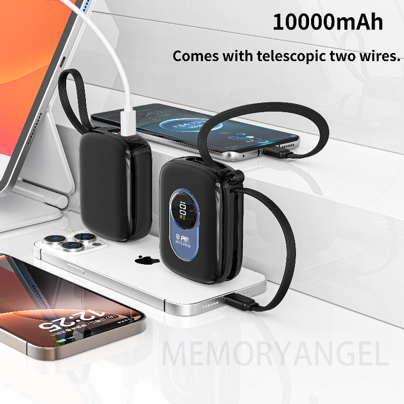 22.5W 快速充電行動電源 | 內建雙 USB-C 線 & 線繩的便攜式充電器，具備即時電量顯示，多孔快速充電，高效率