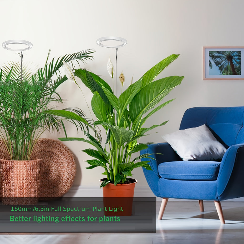 6.3 Inch Diameter USB Indoor Plant Grow Light Ring, 72 LED Beads, 6000K Full Spectrum, Height Adjustable up to 62.99 Inch, Auto On/Off Timer, 3/9/12H Timing & 9-Level Dimmable Brightness