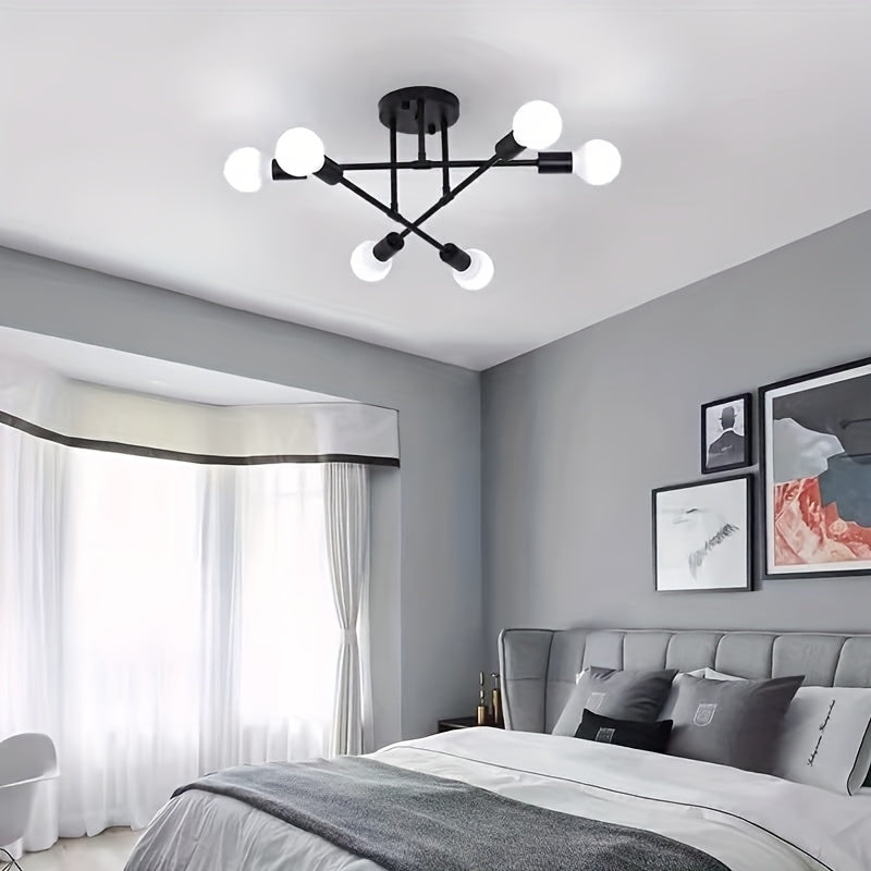 Modern Industrial Style Sputnik Pendant Light - Semi-Flush Mount, Easy Installation, 120V E26 Bulb Base Hardwired (Bulb Not Included), Suitable for Dining Room, Living Room, Kitchen, etc.