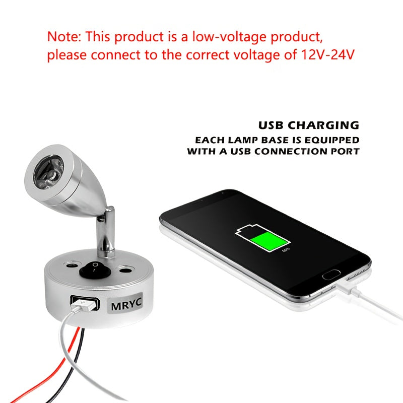 1pc RV reading light rotatable LED spotlight, with push button switch, suitable for camper van, station wagon, marine yacht indoor lighting fixture, bedside reading light, DC12-24V