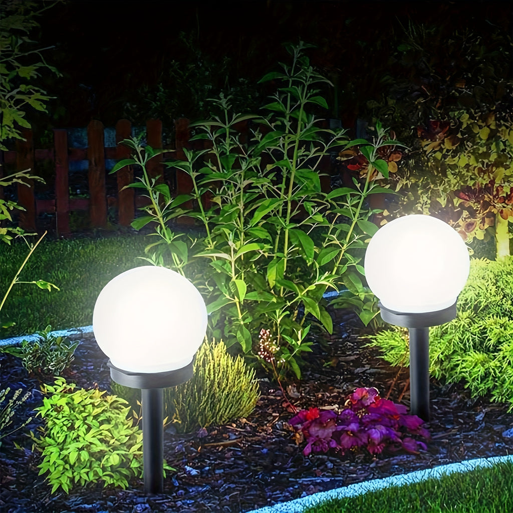 Solar White Ball Lawn Light Landscape Spotlight, White LED Outdoor Globe Courtyard Light, Perfect for Garden, Lawn, Pathway, Walkway Decoration, Solar Globe Light, Street Light, Floor Lamp, Perfect for Festival Party Decorative Light 6pcs