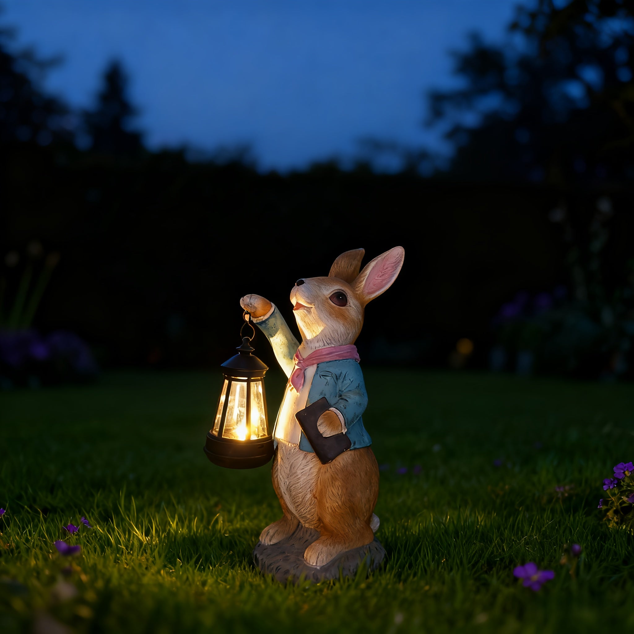 1PCS Solar Couple Rabbit Decorative Light, Cute Ornament, Courtyard Decorative Light, Creative Garden Light, Resin Statue Light, Suitable for Porch, Garden, Courtyard, Very Nice Gift