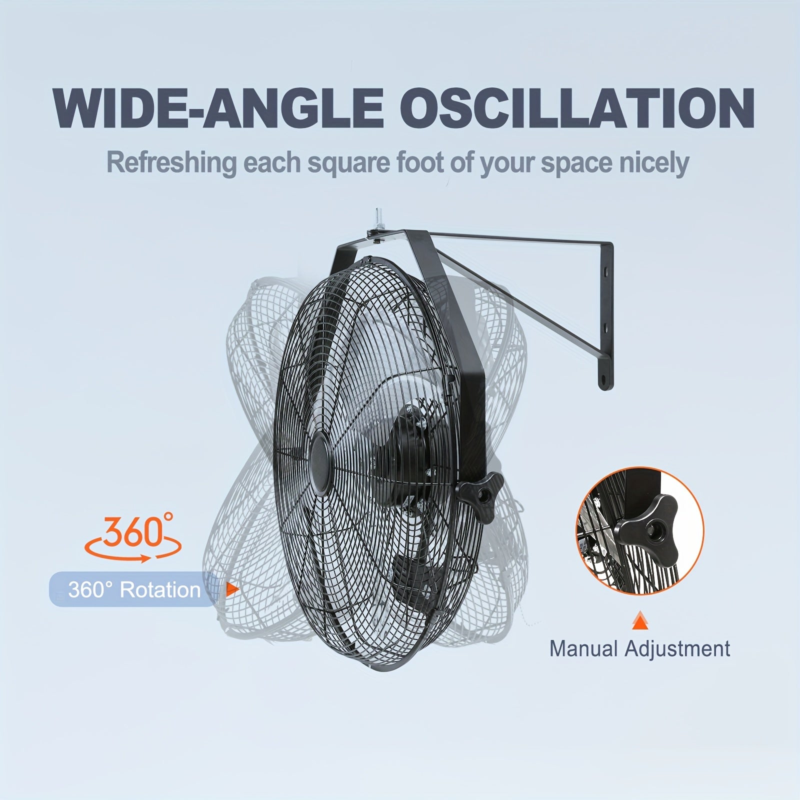 18 Inch Industrial Wall Fan, 3 Speed High Velocity, Metal Construction, Waterproof / Non-Waterproof Optional, Black, ETL Certified, Ideal for Warehouse, Greenhouse, Workshop, Courtyard & Industrial Ventilation | Multi-Mount Design | Metal Wall Fan