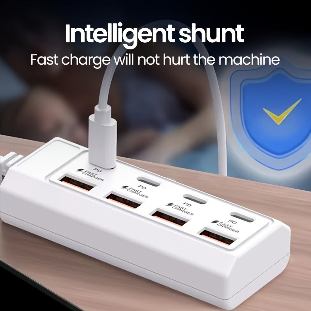 1 25W USB Charger, 8-Port Fast Charging Adapter, 4 Type-C + 4 USB Multi-Port Charger, USB Converter Socket Expansion Dock, Portable Charging Station, Power Adapter