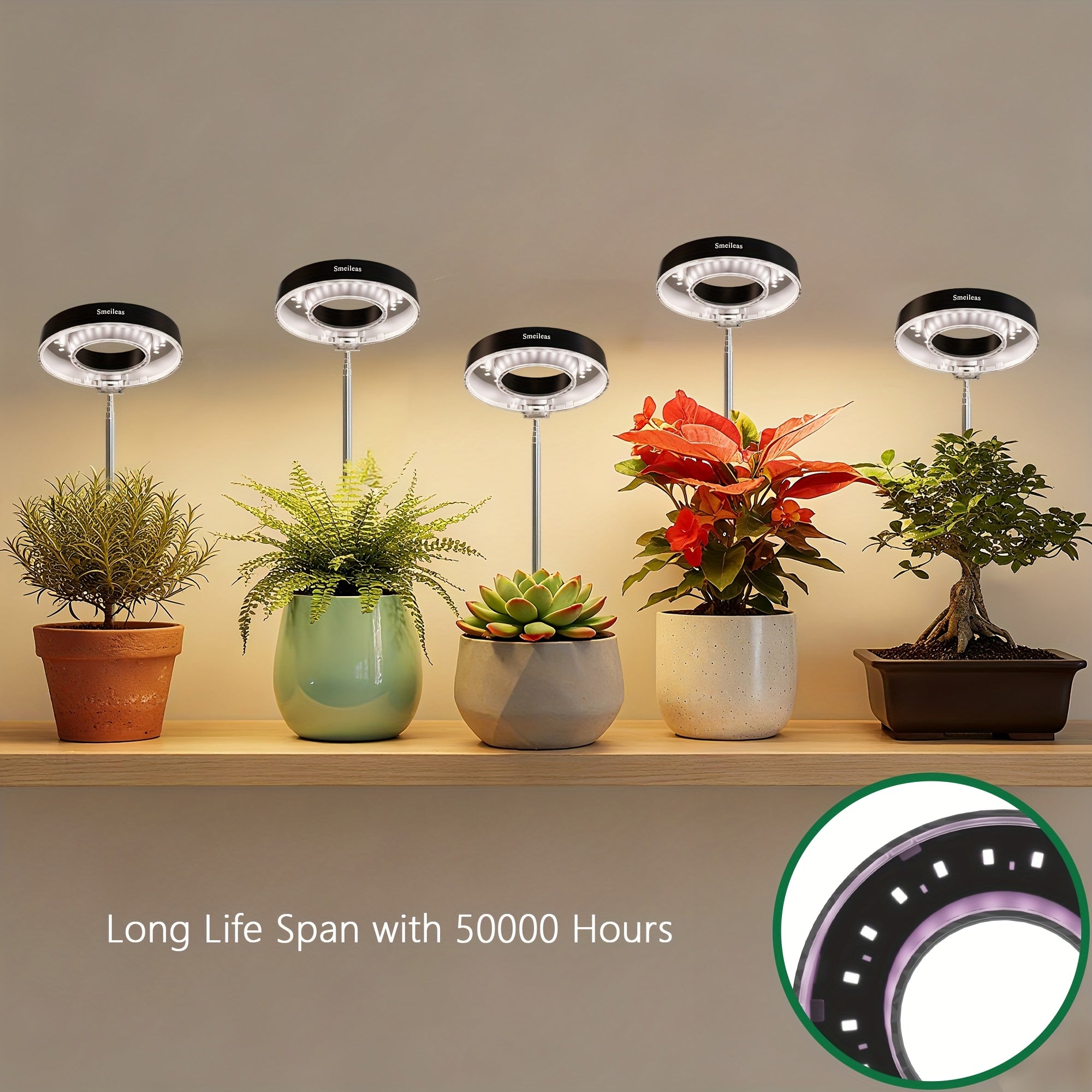 2-Pack Smeileas Full Spectrum Magnetic LED Grow Light, 3/6/9H Auto Timer, 4 Brightness Levels, 360° Rotatable, Height Adjustable & Detachable Lamp Head, Perfect for Syngonium, Aglaonema, Succulents, Mint & Plant Lovers