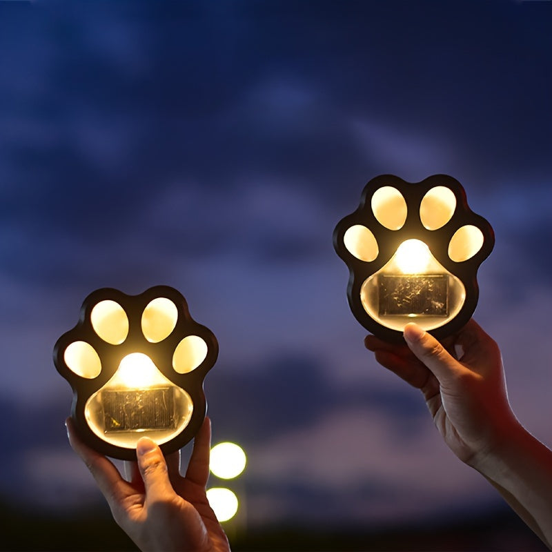 四个LED 狗爪印太阳能灯，4 件套狗,猫,小狗动物花园灯爪灯适用于通道、草坪、庭院、户外装饰