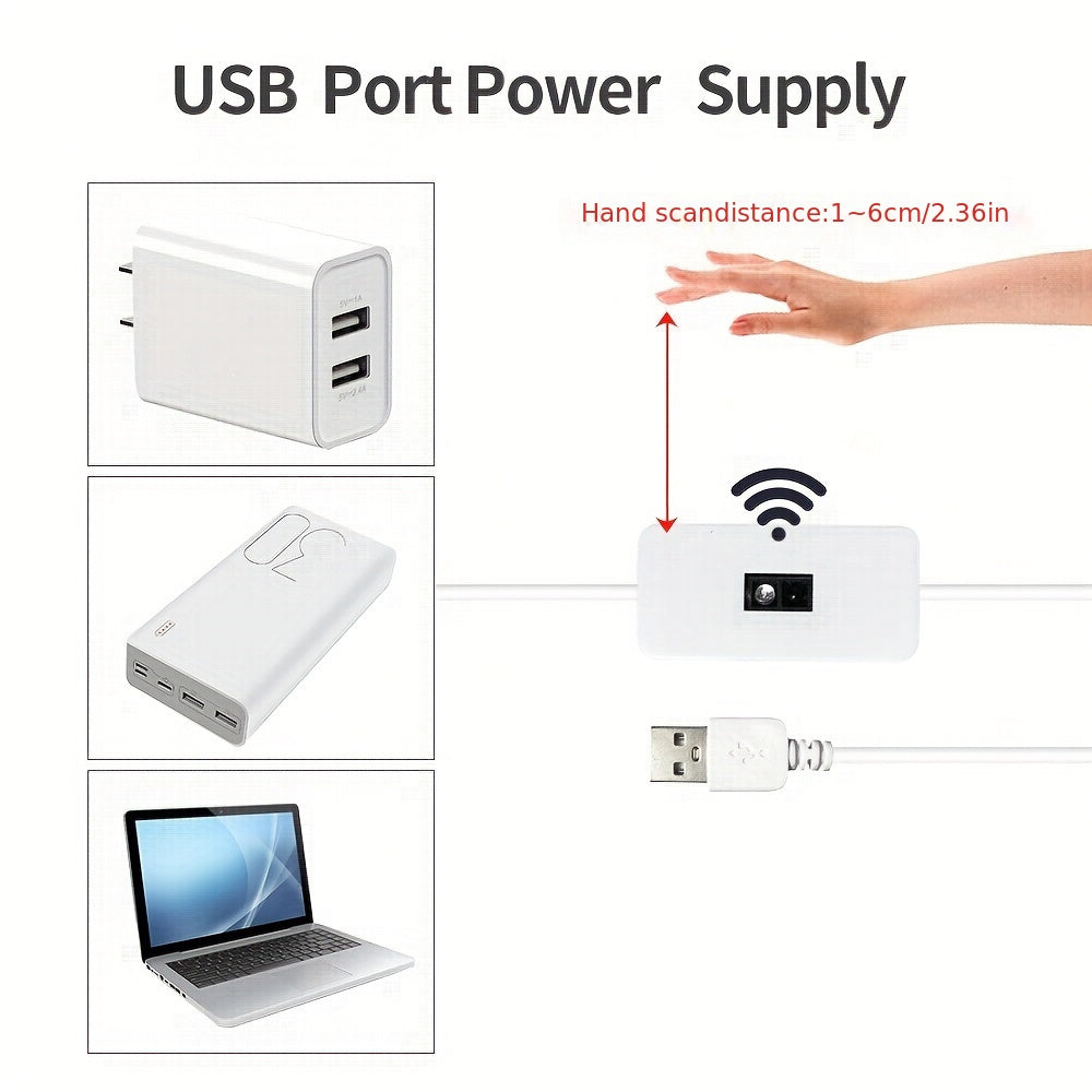 5V USB供电智能LED灯带，具备温白光和冷白光，支持运动检测和手势控制。设计灵活，易于安装，适用于卧室、厨房、电视背光。