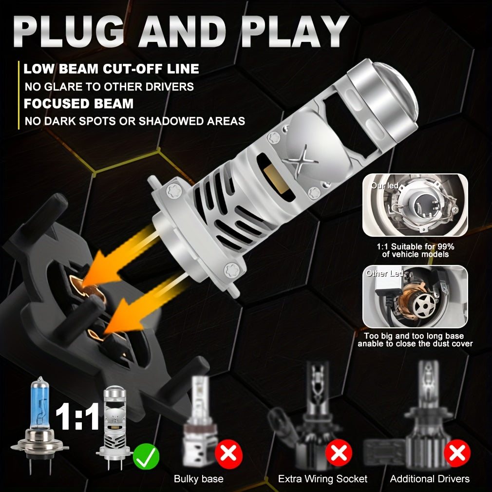 2Pcs H4 LED Car Headlight Bulbs H7 120W 30000 Lumens, Equipped with High/Low Beam, Fan-Cooled Output Super Bright White Light, No Battery Needed