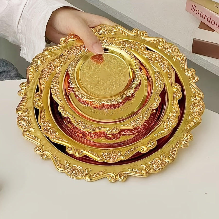 Set of 4 Metal Cake Plates, for Afternoon Tea, Serving Pastries, Snacks, Fruit, or as Decorative Jewelry Organizer (Not Food Contact)