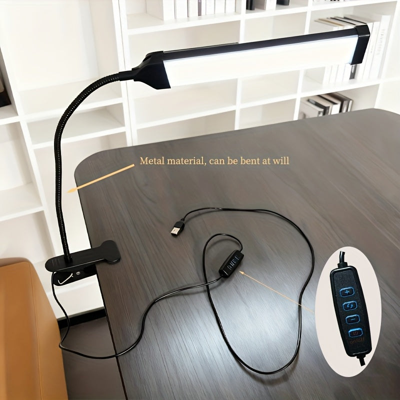 1pc USB metal stand clip desk lamp, photography fill light, adjustable height, three-color light adjustable, 360-degree metal flexible hose freely bendable, 96 LED beads, fill light clip lamp, reading light, desk lamp, night light