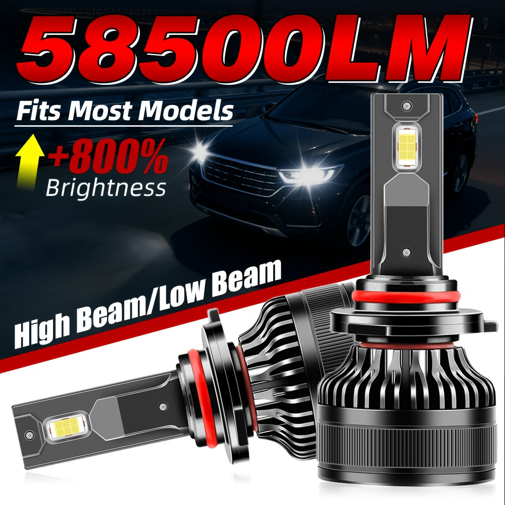 2-Pack Practical Headlights High Power 180W 58500 Lumens High/Low Beam Dual Mode 6000K Color Temperature LED Bulbs Models H1 H4 H7 H11 9005 9006 Fits 12V/24V Voltage 360° Beam Angle 1000% Brightness