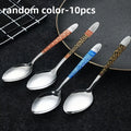 10-Piece Set Multi-Color Stainless Steel Retro Printed Soup Spoon – Elegant Cutlery Set, Sturdy & Durable, Easy to Clean, Simple Milk Spoon, Modern Stirring Spoon, Reusable Spoons