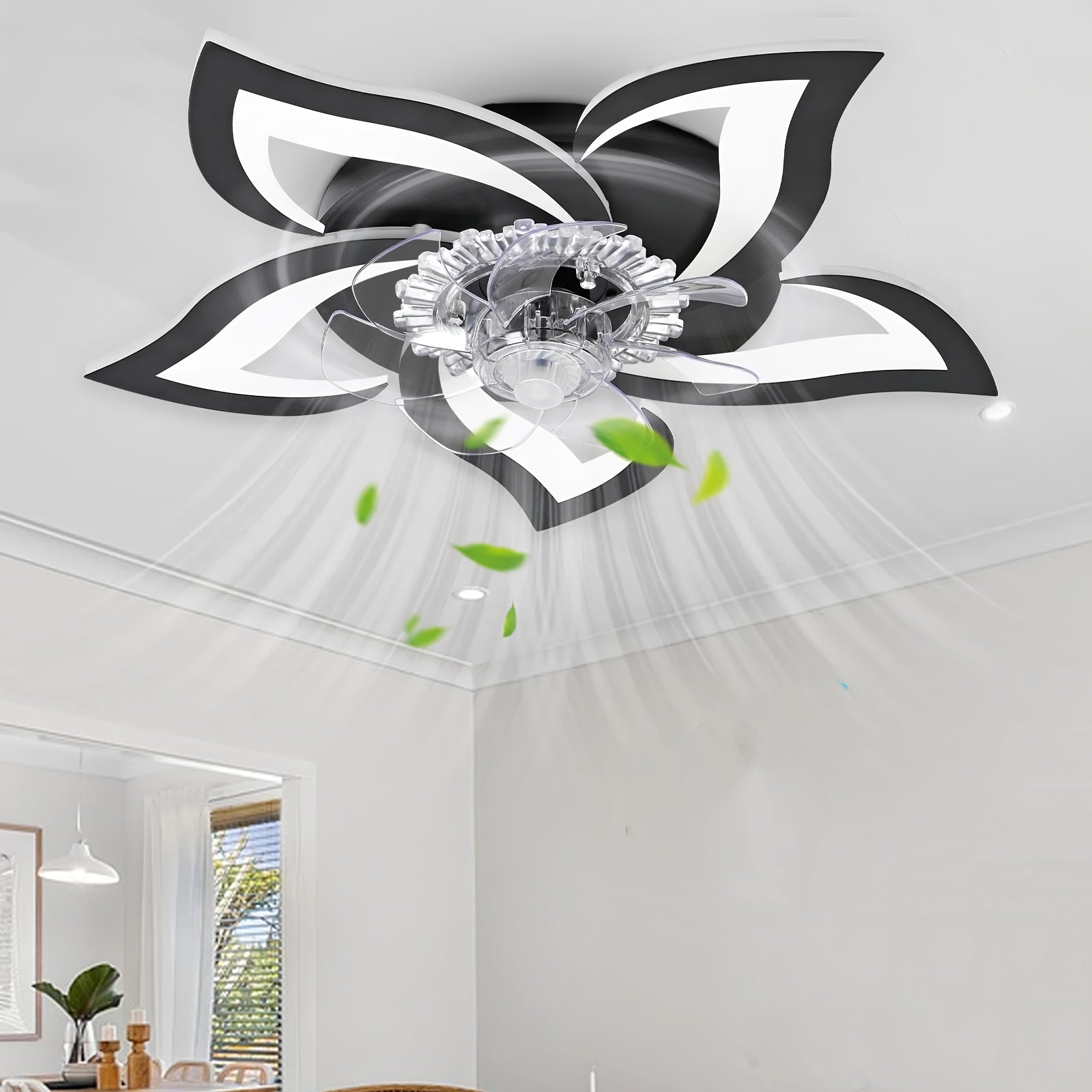 27 Inch Silent LED Modern Acrylic Ceiling Fan Light, Stepless Dimmable Speed Decorative Fan, Suitable for Bedroom Living Room Kitchen