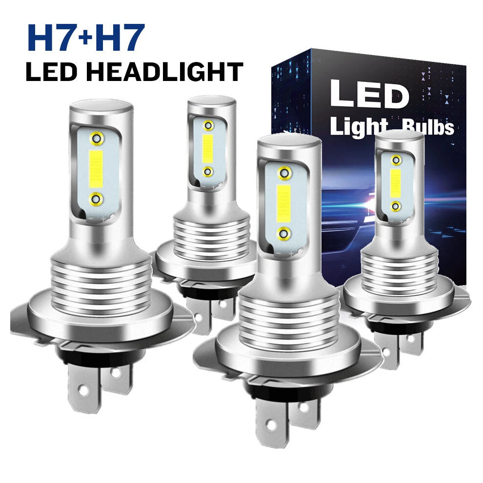 一套4个H7 LED大灯灯泡，配备6000K远光灯套件，提供超亮白光，无需电池